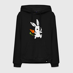 Толстовка-худи хлопковая мужская Зайка с морковкой, цвет: черный