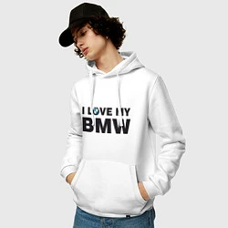 Толстовка-худи хлопковая мужская I love my BMW, цвет: белый — фото 2