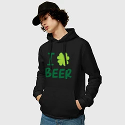 Толстовка-худи хлопковая мужская Love beer, цвет: черный — фото 2