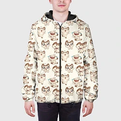 Куртка с капюшоном мужская Стикеры котик, цвет: 3D-черный — фото 2