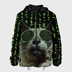 Куртка с капюшоном мужская Кот в матрице, цвет: 3D-черный
