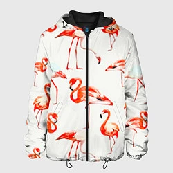 Куртка с капюшоном мужская Оранжевые фламинго, цвет: 3D-черный