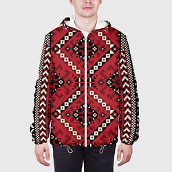 Куртка с капюшоном мужская Славянский орнамент: красный, цвет: 3D-белый — фото 2