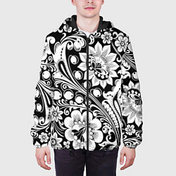 Куртка с капюшоном мужская Хохлома черно-белая, цвет: 3D-черный — фото 2