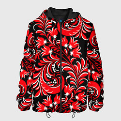 Куртка с капюшоном мужская Хохлома красная, цвет: 3D-черный