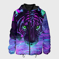 Куртка с капюшоном мужская Неоновый тигр, цвет: 3D-черный