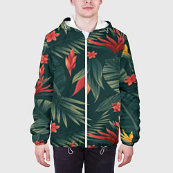 Куртка с капюшоном мужская Зеленые тропики, цвет: 3D-белый — фото 2