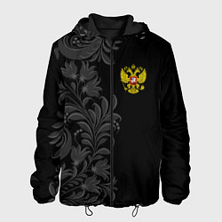 Куртка с капюшоном мужская Герб России и орнамент, цвет: 3D-черный