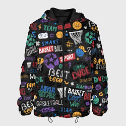 Куртка с капюшоном мужская Баскетбол коллаж, цвет: 3D-черный