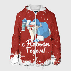 Куртка с капюшоном мужская Пьяный Дед Мороз, цвет: 3D-белый