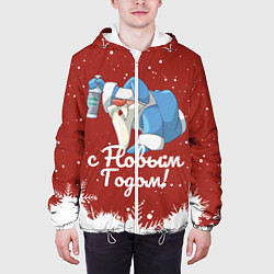 Куртка с капюшоном мужская Пьяный Дед Мороз, цвет: 3D-белый — фото 2