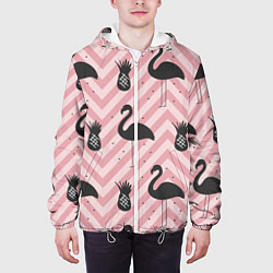 Куртка с капюшоном мужская Черный фламинго арт, цвет: 3D-белый — фото 2
