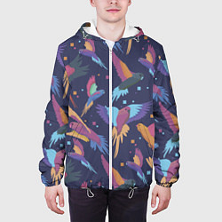 Куртка с капюшоном мужская Райские попугаи, цвет: 3D-белый — фото 2
