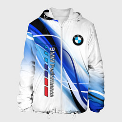 Куртка с капюшоном мужская BMW волны - blue-white, цвет: 3D-белый