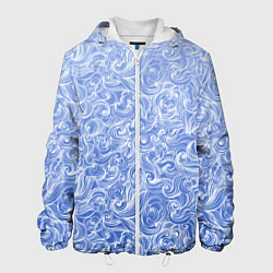 Куртка с капюшоном мужская Волны на голубом фоне, цвет: 3D-белый