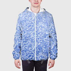 Куртка с капюшоном мужская Волны на голубом фоне, цвет: 3D-белый — фото 2