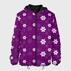Мужская куртка Узор цветы на фиолетовом фоне