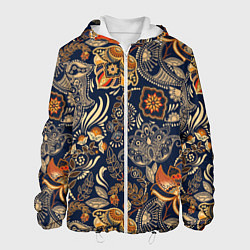 Куртка с капюшоном мужская Узор орнамент цветы этно, цвет: 3D-белый