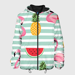 Куртка с капюшоном мужская Фламинго и фрукты, цвет: 3D-черный