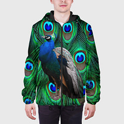 Куртка с капюшоном мужская Павлин на фоне своих перьев, цвет: 3D-черный — фото 2