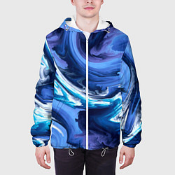 Куртка с капюшоном мужская Абстрактные волны, цвет: 3D-белый — фото 2