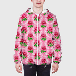 Куртка с капюшоном мужская Декор из нежных роз, цвет: 3D-белый — фото 2