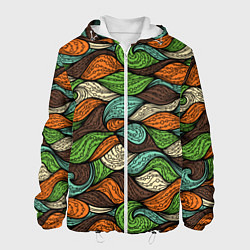 Куртка с капюшоном мужская Абстрактные волны, цвет: 3D-белый