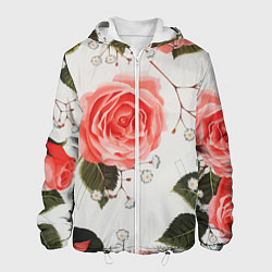 Куртка с капюшоном мужская Нежные розы, цвет: 3D-белый