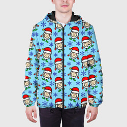 Куртка с капюшоном мужская Санта и снежинки, цвет: 3D-черный — фото 2