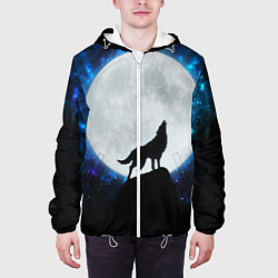 Куртка с капюшоном мужская Волк воющий на луну, цвет: 3D-белый — фото 2