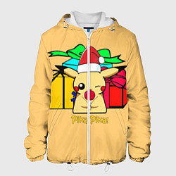Куртка с капюшоном мужская New Year Pikachu, цвет: 3D-белый
