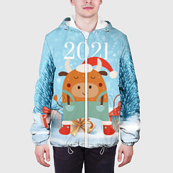 Куртка с капюшоном мужская Новогодний бычок 2021, цвет: 3D-белый — фото 2
