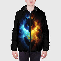 Куртка с капюшоном мужская Волки в огне, цвет: 3D-черный — фото 2
