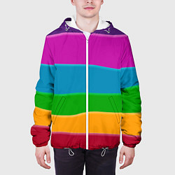 Куртка с капюшоном мужская Разноцветные полоски, цвет: 3D-белый — фото 2