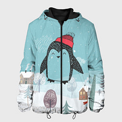 Куртка с капюшоном мужская Милый пингвин, цвет: 3D-черный