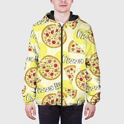 Куртка с капюшоном мужская Узор - Пицца на желтом, цвет: 3D-черный — фото 2