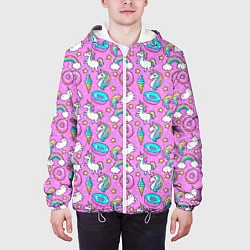 Куртка с капюшоном мужская Единороги и пончики, цвет: 3D-белый — фото 2