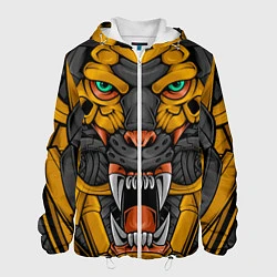 Куртка с капюшоном мужская Хищный тигр киборг, цвет: 3D-белый