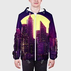 Куртка с капюшоном мужская Неоновый город, цвет: 3D-белый — фото 2