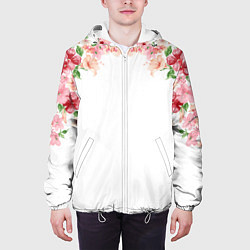 Куртка с капюшоном мужская Цветы, цвет: 3D-белый — фото 2