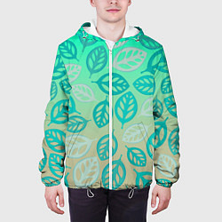 Куртка с капюшоном мужская Узор из листиков, цвет: 3D-белый — фото 2