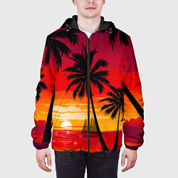 Куртка с капюшоном мужская Гавайский закат, цвет: 3D-черный — фото 2