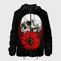 Куртка с капюшоном мужская Череп и Красный Цветок Skull, цвет: 3D-черный