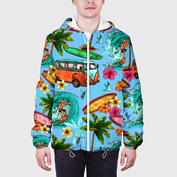 Куртка с капюшоном мужская Пальмы, волны, серфинг, цвет: 3D-белый — фото 2
