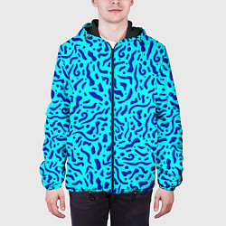 Куртка с капюшоном мужская Неоновые синие узоры, цвет: 3D-черный — фото 2
