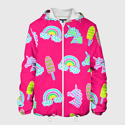 Куртка с капюшоном мужская Pop it радуга и единорог, цвет: 3D-белый