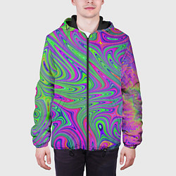 Куртка с капюшоном мужская Неоновый абстрактный узор, цвет: 3D-черный — фото 2