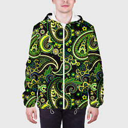 Куртка с капюшоном мужская Ярко зеленые славянские узоры, цвет: 3D-белый — фото 2