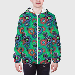 Куртка с капюшоном мужская Ретро цветочный узор, цвет: 3D-белый — фото 2
