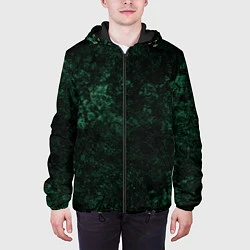 Куртка с капюшоном мужская Темно-зеленый мраморный узор, цвет: 3D-черный — фото 2